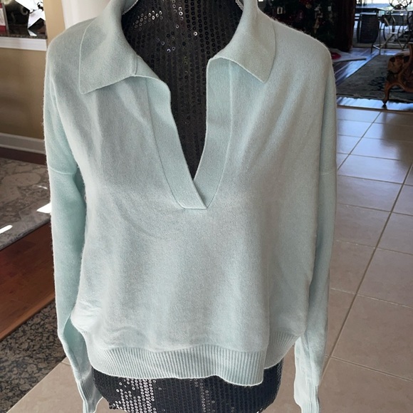 INTERMIX Sweaters - Intermix mint green cashmere polo sweater size large